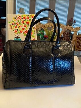 Vintage Palizzio Italy Black Leather Snakeskin Doctor Handbag